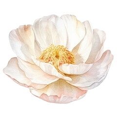 White peony flower. Watercolor illustration created with Generative Ai technology