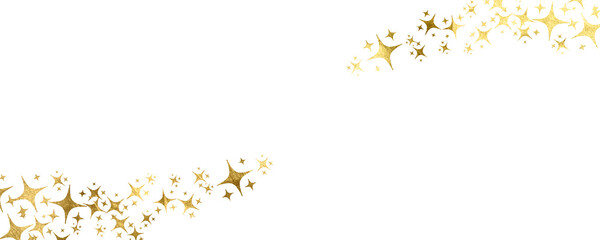 Gold sparkle splatter border. Gold stars random luxury sparkling confetti.