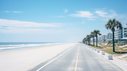 Illustration image of empty asphalt road beside the sea background, highway beside the sea, outdoors horizontal image, Generative AI illustration