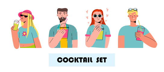 n this illustration, a men and women hold their refreshing summer cocktail. Their contented expression capture the essence of savoring a cool beverage on a warm summer day.