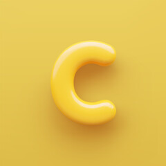 3D Yellow letter C with a glossy surface on a yellow background .
