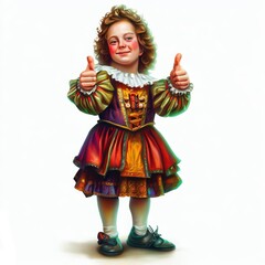 Young girl dressed as a Medieval Jester on white background