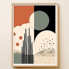 Mid century modern minimalist art print.Bohemian desert landscape frame