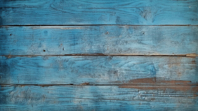 Rustic blue bright old antique grunge wooden texture tree plank wood background panorama copy space mockup banner handmade vintage fence.