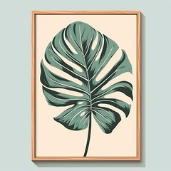 Hand drawn botanical wall art abstract set bohemian style tropical leaf. AI generated image