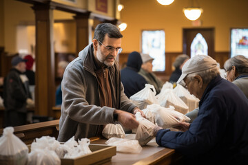 church parish community engaging in outreach activities, extending love and support to those in need Generative AI