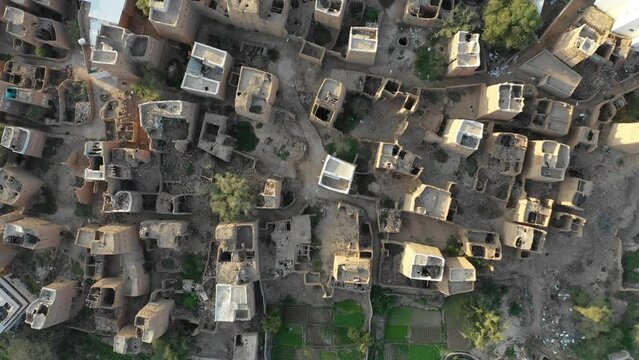 Aerial view of the old town with mud houses  Dhahran Al Janub  Saudi Arabia