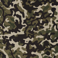 Fototapeta premium Camouflage seamless pattern. Trendy style camo, repeat print. Vector illustration. Khaki texture, perfect for military army design