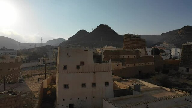 Aerial view of traditional mud houses  Ahad Rufaidah  Saudi Arabia