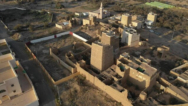 Aerial view of traditional mud houses  Ahad Rufaidah  Saudi Arabia