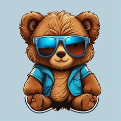 Naklejka premium baby bear wearing glasses, logo, vector, t-shirt, illustration, cartoon, 