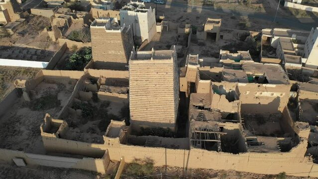 Aerial view of traditional mud houses  Ahad Rufaidah  Saudi Arabia