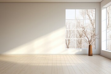 Sunlight falling into an empty room with a mock up wall.