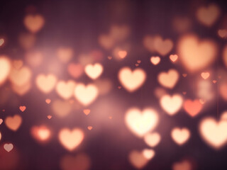 Abstract blur bokeh heart valentine background. Red hearts bokeh isolated on black background. Generative AI.