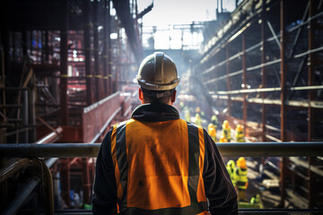 Obraz na płótnie Canvas Picture a robust safety officer presiding over a bustling construction site. 