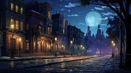 night street in the city ,Generative Ai