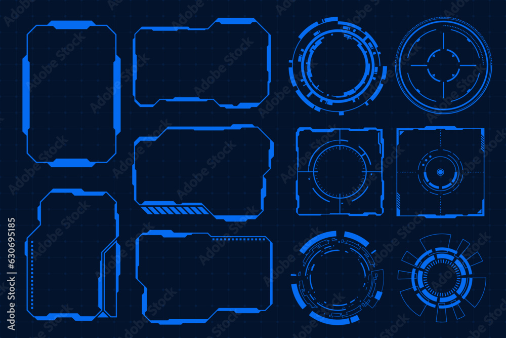 Wall mural vector set futuristic frame hud technology cyberpunk design element. technology hi-tech element.