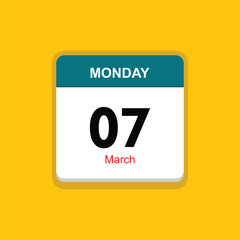 march 07 monday icon with yellow background, calender icon