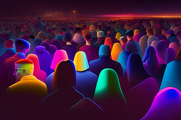 Fototapeta na wymiar Cyberpunk Crowd in Neon
