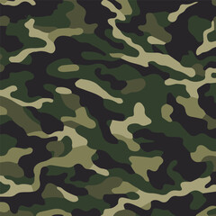 Fototapeta premium Camouflage seamless pattern. Trendy style camo, repeat print. Vector illustration. Khaki texture, perfect for military army design