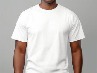 a mockup of a male model wearing a white T-shirt