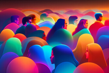 Obraz premium Golden Hour Crowd in Abstract Minimalism with Harsh Lighting