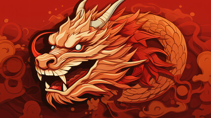 Chinese dragon head red background