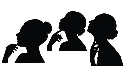 Beautiful female faces profiles, black silhouette outline avatars, Woman heads in profile. 