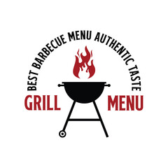 barbecue logo design vector grill and fire with fork and spatula combination
