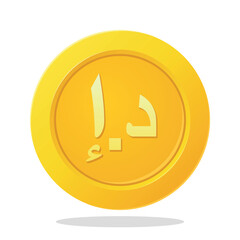 Gold coin with United Arab Emirates dirham sign. Financial items. Currency element vector illustration.