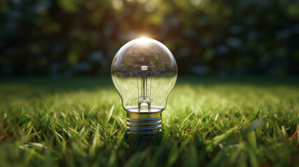 A light bulb sitting on top of a lush green field