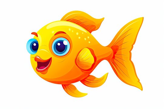 Isolated Tropical Aquatic Fish Cartoon with Fin Fins, Orange and Yellow Colorful Character Swiming Underwater in Comic Illustration Style: Generative AI