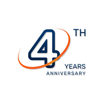 4th anniversary logo in a simple and modern style in blue and orange colors. logo vector illustration