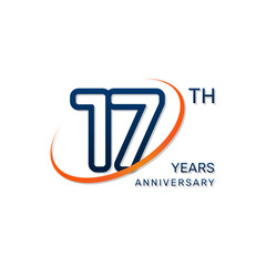 17th anniversary logo in a simple and modern style in blue and orange colors. logo vector illustration