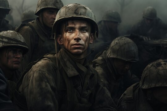 A group of war soldiers standing in their obesity.