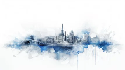 Foto op Plexiglas Aquarelschilderij wolkenkrabber Poster abstract watercolor of the city. Sustainable development plan concept