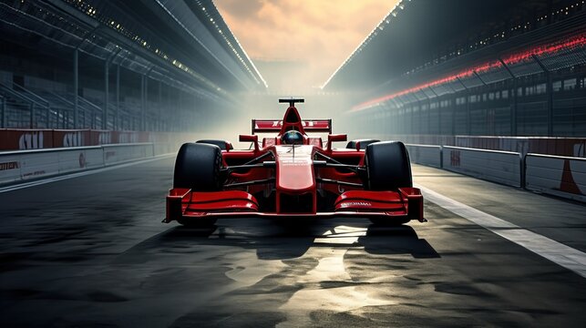 The pit lane of a red racing car
