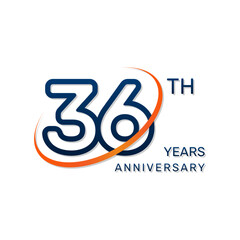 36th anniversary logo in a simple and modern style in blue and orange colors. logo vector illustration