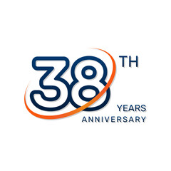 38th anniversary logo in a simple and modern style in blue and orange colors. logo vector illustration