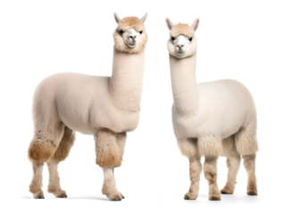 two white alpaca couple in isolated background