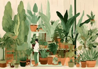 woman hobby indoor florist care gardener pot botanist entrepreneur houseplant flower. Generative AI.