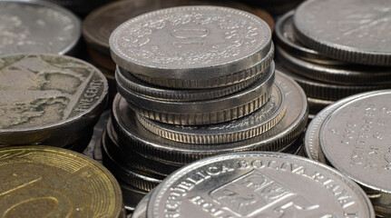 Silver and gold coins from different countries and tomes - makro