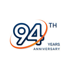 94th anniversary logo in a simple and modern style in blue and orange colors. logo vector illustration