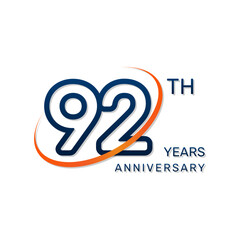 92th anniversary logo in a simple and modern style in blue and orange colors. logo vector illustration