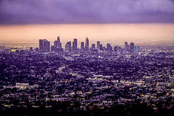 Los Angeles downtown city skyline in early morning in California, USA