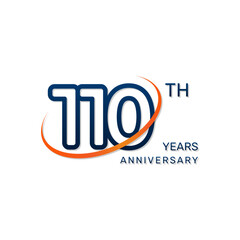 110th anniversary logo in a simple and modern style in blue and orange colors. logo vector illustration