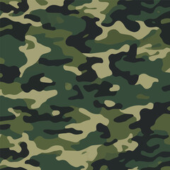 Fototapeta premium Camouflage seamless pattern. Trendy style camo, repeat print. Vector illustration. Khaki texture, perfect for military army design