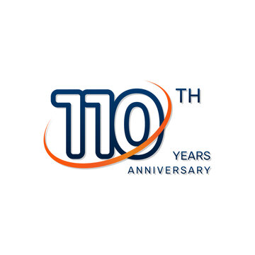 110th anniversary logo in a simple and modern style in blue and orange colors. logo vector illustration