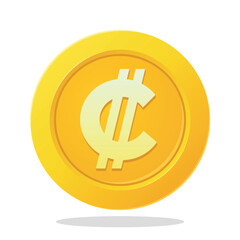 Gold coin with costa Rican colon sign. Financial items. Currency element vector illustration.