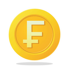 Gold coin with French franc sign. Financial items. Currency element vector illustration.